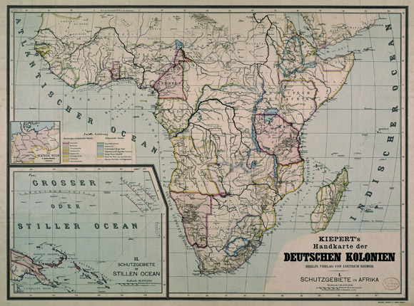 „Kieperts Handkarte der deutschen Kolonien” im Maßstab 1:16.000.000 (um 1895)